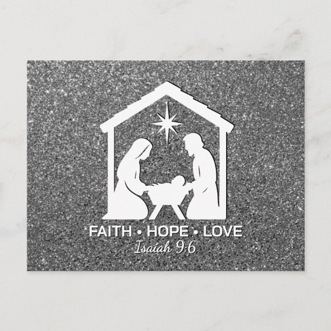 Cartes Pour Fêtes Annuelles FAITH HOPE LOVE Silver Glitter Christian Christmas (Devant)