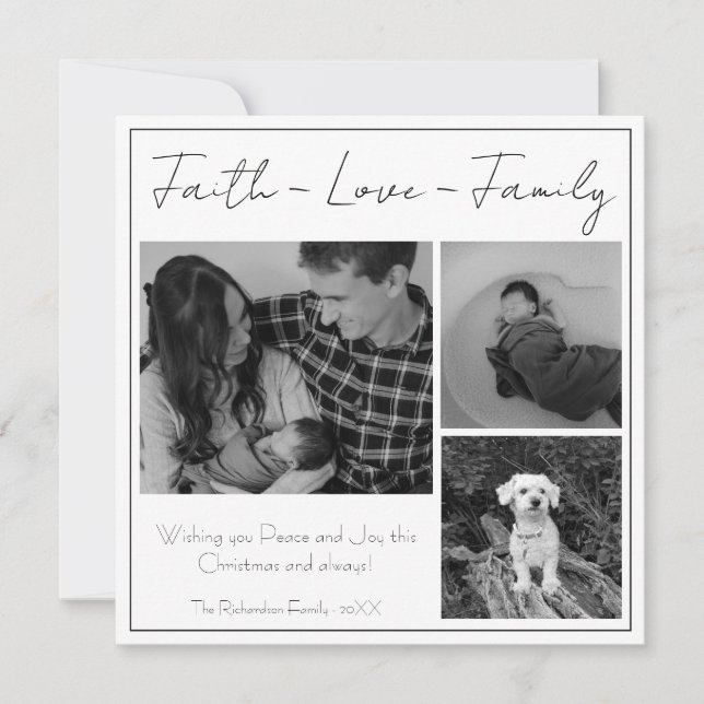Cartes Pour Fêtes Annuelles Faith Love Famille Moderne Minimal Photo de Noël (Devant)