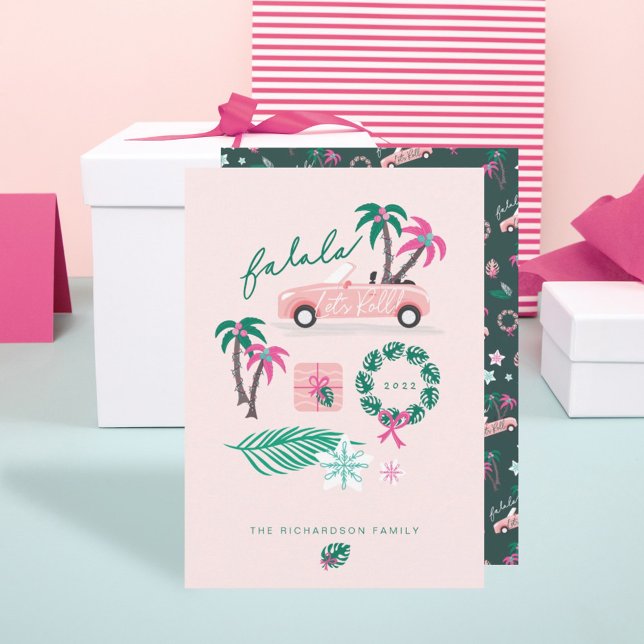 Cartes Pour Fêtes Annuelles Fala de Noël Tropical Lets Roll Rose Convertible (Créateur téléchargé)