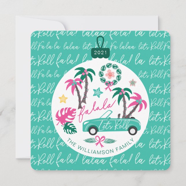 Cartes Pour Fêtes Annuelles Fala de Noël Tropical Lets Roll Turquoise Converti (Devant)