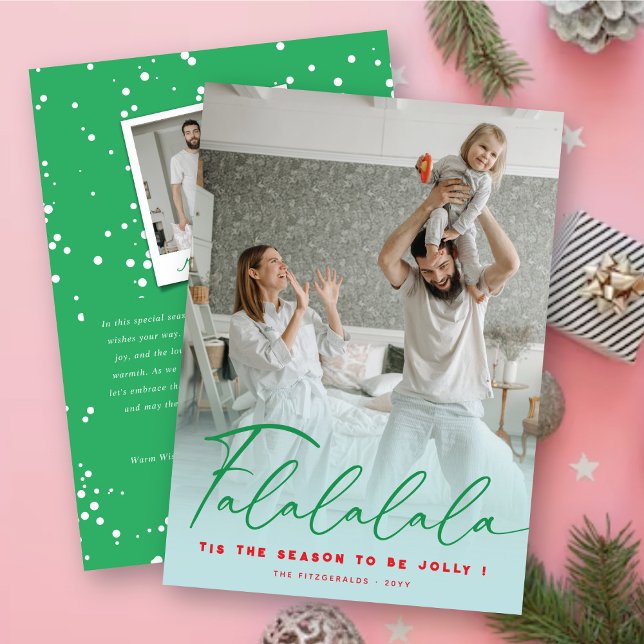 Cartes Pour Fêtes Annuelles Falalala Fun Script Aqua Christmas Photo moderne (Créateur téléchargé)