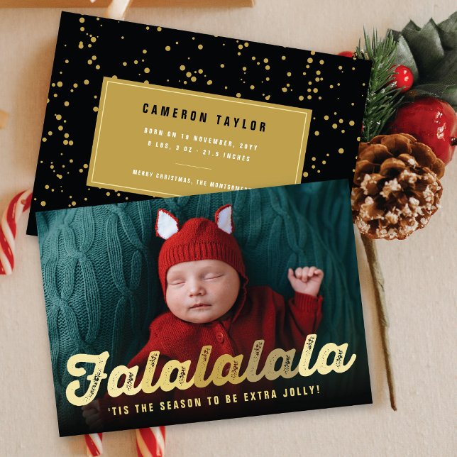 Cartes Pour Fêtes Annuelles Falalala Gold Ombre Script amusant Photo de Noël (Créateur téléchargé)