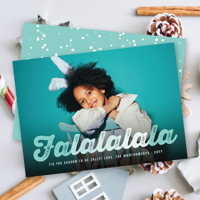 Cartes Pour Fêtes Annuelles Falalala Green Ombre Script Fun Noël Photo (Créateur téléchargé)