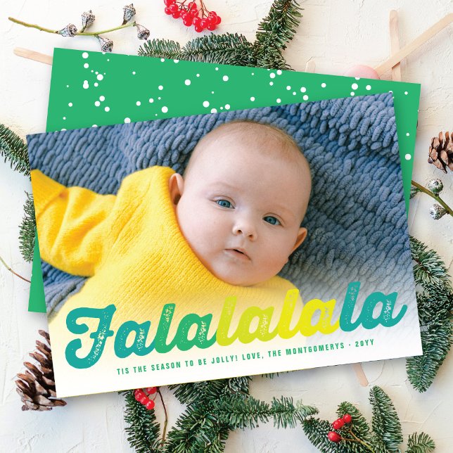 Cartes Pour Fêtes Annuelles Falalala Lime Ombre Script Fun Noël Photo (Créateur téléchargé)