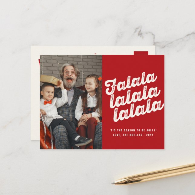 Cartes Pour Fêtes Annuelles Falalalala Bold Script amusant classique de Noël p (Devant/Arrière en situation)