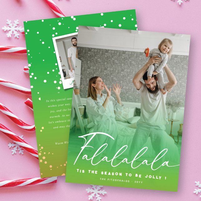 Cartes Pour Fêtes Annuelles Falalalala Jeu amusant Vert Noël Photo moderne (Créateur téléchargé)