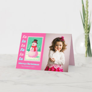 Cartes Pour Fêtes Annuelles FaLaLaSnowman rose Timbre de Noël Photo
