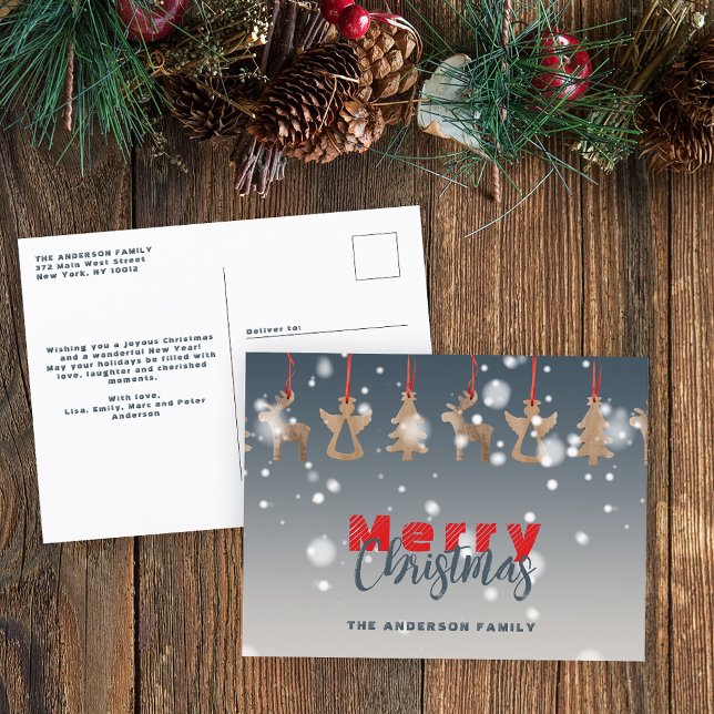 Cartes Pour Fêtes Annuelles Falling Snowflakes et ornements en bois Noël (Créateur téléchargé)