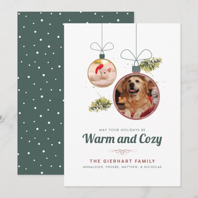 Cartes Pour Fêtes Annuelles Famille Animaux Photos de Noël moderne (Devant / Derrière)
