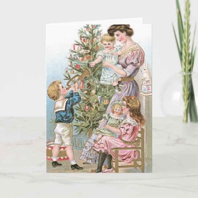 Cartes Pour Fêtes Annuelles Famille avec l'arbre de Noël (Devant)