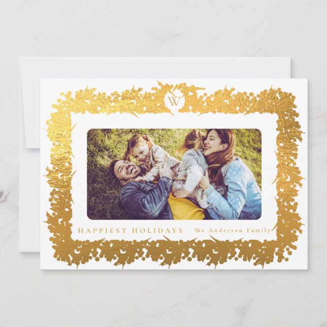 Cartes Pour Fêtes Annuelles famille CHRISTMAS monogramme or Botanical Frame (Devant)