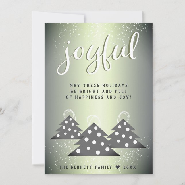Cartes Pour Fêtes Annuelles Famille d'arbres de Noël métalliques verts joyeux (Devant)