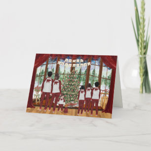 Cartes Pour Fêtes Annuelles Famille de 6, bébé, garçon, filles, cabine matin d