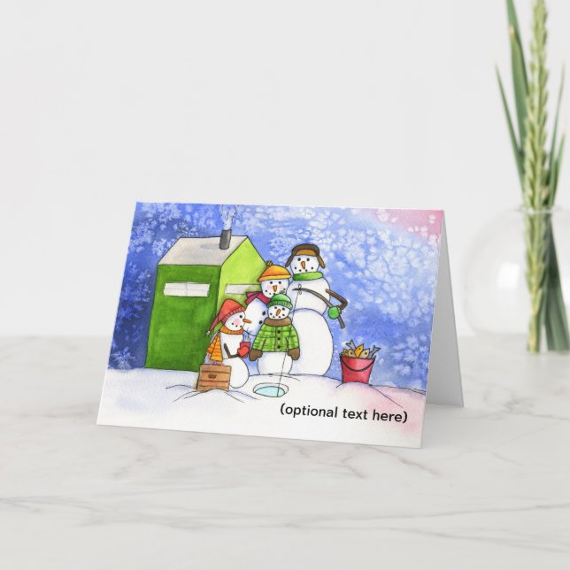 Cartes Pour Fêtes Annuelles Famille de bonhomme de neige d'Icefishing (Devant)