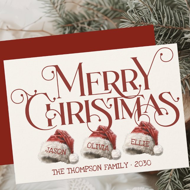 Cartes Pour Fêtes Annuelles Famille de chapeau de Père Noël 3 Rouge Joyeux Noë (Créateur téléchargé)
