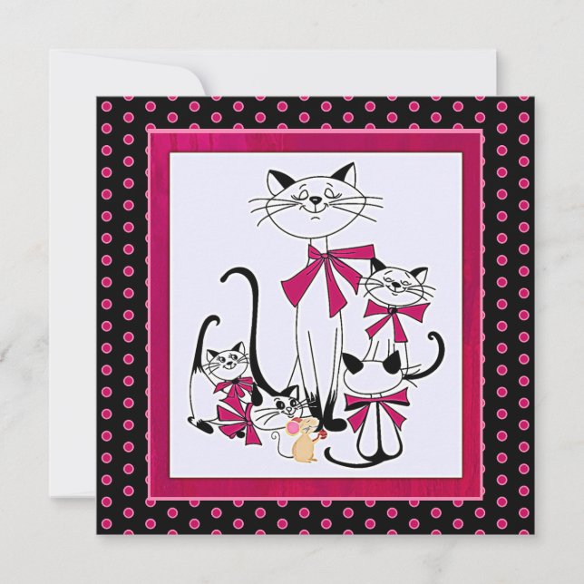 Cartes Pour Fêtes Annuelles Famille de chats rétro et souris (Devant)