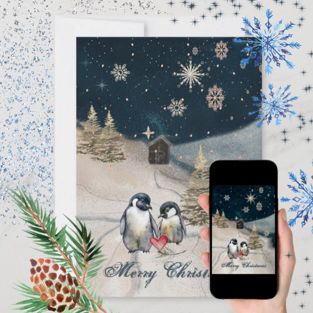 Cartes Pour Fêtes Annuelles Famille de manchots heureux (Créateur téléchargé)