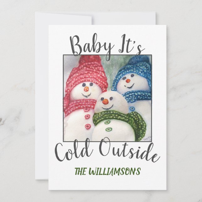 Cartes Pour Fêtes Annuelles Famille de neige de Noël avec photo (Devant)