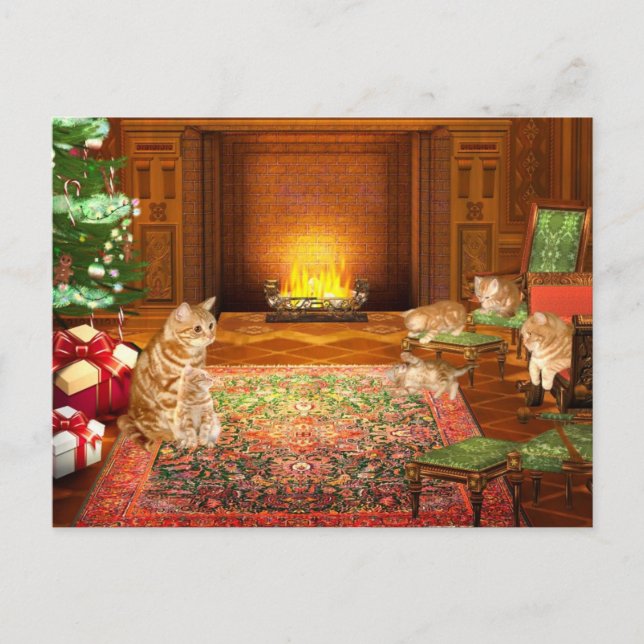 Cartes Pour Fêtes Annuelles Famille de Noël de chat tabby orange (Devant)