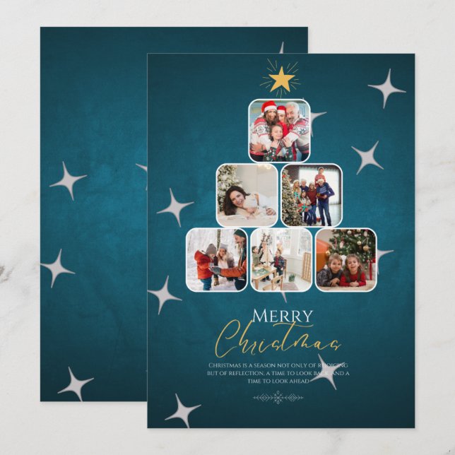 Cartes Pour Fêtes Annuelles Famille de Noël Joyeux Bleu (Devant / Derrière)