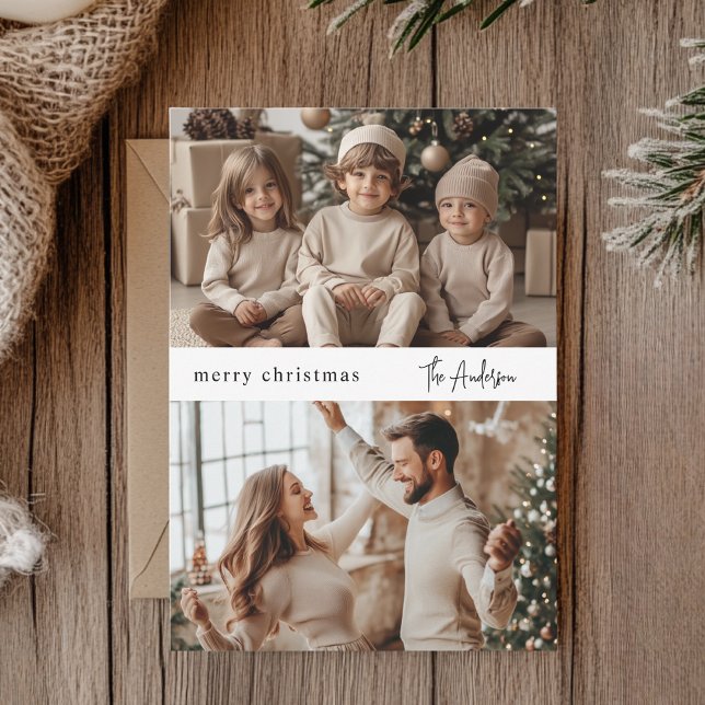 Cartes Pour Fêtes Annuelles Famille de Noël minimaliste moderne à deux photos (Créateur téléchargé)