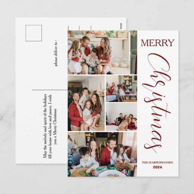 Cartes Pour Fêtes Annuelles Famille de Noël moderne élégante simple 5 photos (Devant / Derrière)