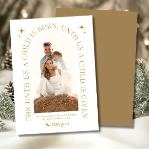 Cartes Pour Fêtes Annuelles Famille de Noël Religieux Photo Minimaliste Or