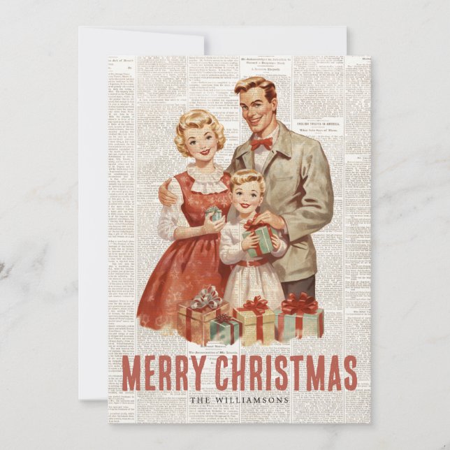 Cartes Pour Fêtes Annuelles Famille de Noël rétro sur l'ancien Arrière - plan  (Devant)