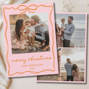 Cartes Pour Fêtes Annuelles Famille de photos couleur rose et orange Bow 4