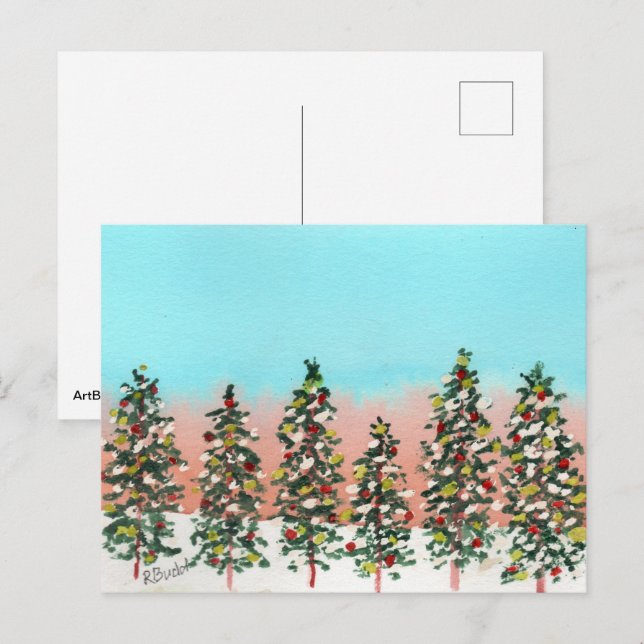 Cartes Pour Fêtes Annuelles Famille des arbres de Noël (Devant / Derrière)