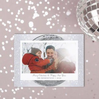 Cartes Pour Fêtes Annuelles Famille d'hiver Festive Parties scintillant argent