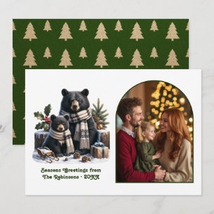 Cartes Pour Fêtes Annuelles Famille d'ours de la forêt, photo de Noël cosy