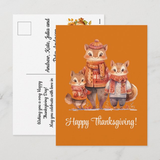 Cartes Pour Fêtes Annuelles Famille du Bon thanksgiving Chipmunks (Devant / Derrière)