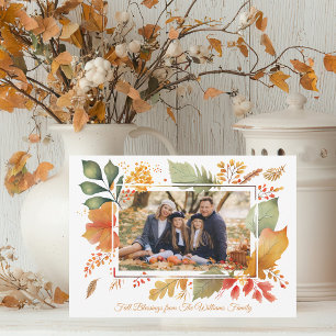 Cartes Pour Fêtes Annuelles Famille Elégante Thanksgiving Photo Fall Foliing