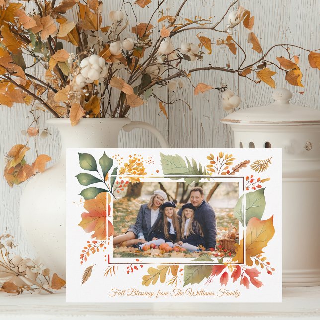 Cartes Pour Fêtes Annuelles Famille Elégante Thanksgiving Photo Fall Foliing (Créateur téléchargé)