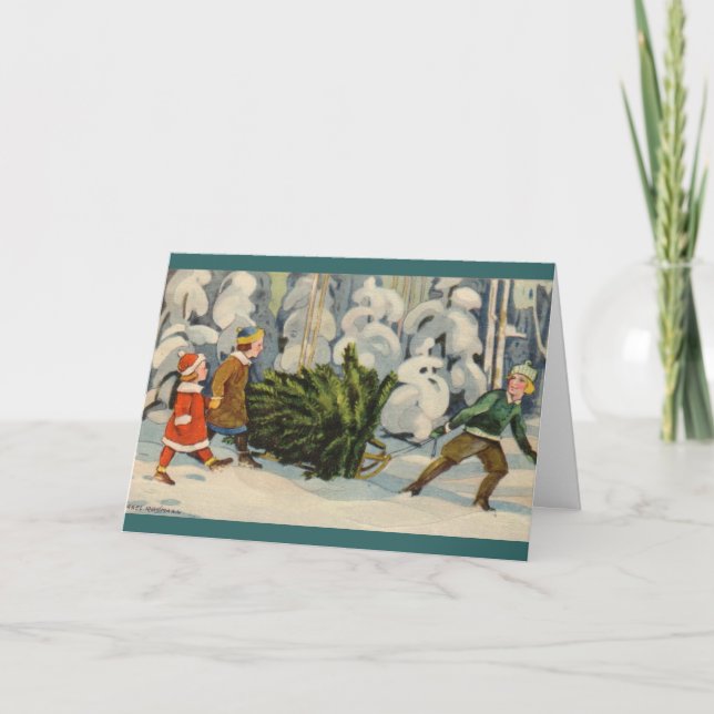 Cartes Pour Fêtes Annuelles Famille estonienne avec l'arbre de Noël (Devant)