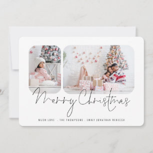 Cartes Pour Fêtes Annuelles Famille moderne 2 Photos Script Merry Christmas Ca
