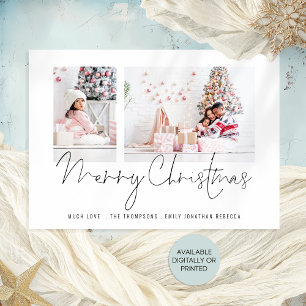 Cartes Pour Fêtes Annuelles Famille moderne 2 Photos Script Merry Christmas Ca