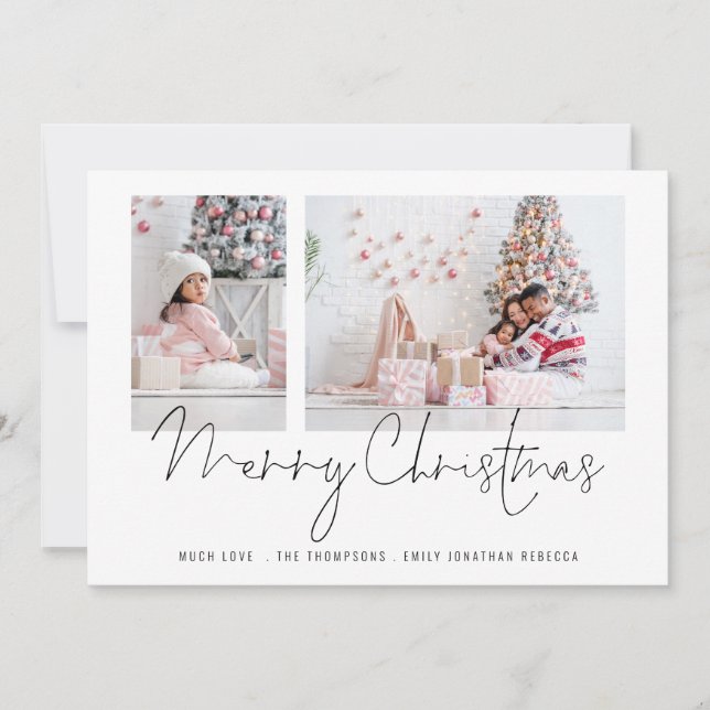 Cartes Pour Fêtes Annuelles Famille moderne 2 Photos Script Merry Christmas Ca (Devant)