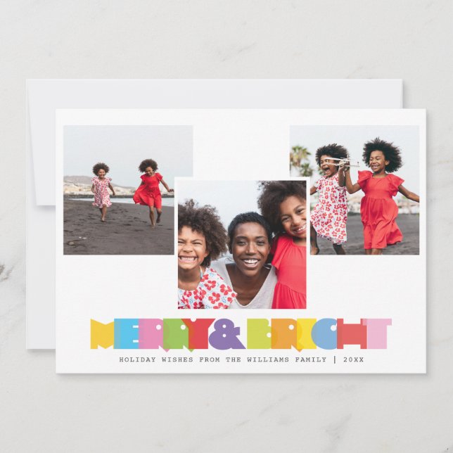 Cartes Pour Fêtes Annuelles Famille Moderne 3 Photo Collage Joyeux Et Lumineux (Devant)