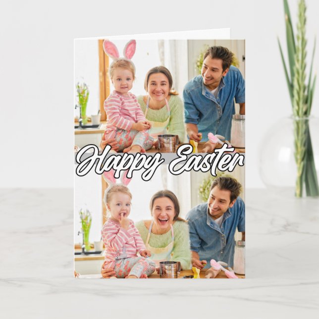 Cartes Pour Fêtes Annuelles Famille moderne personnalisée 2 photos Pâques (Devant)