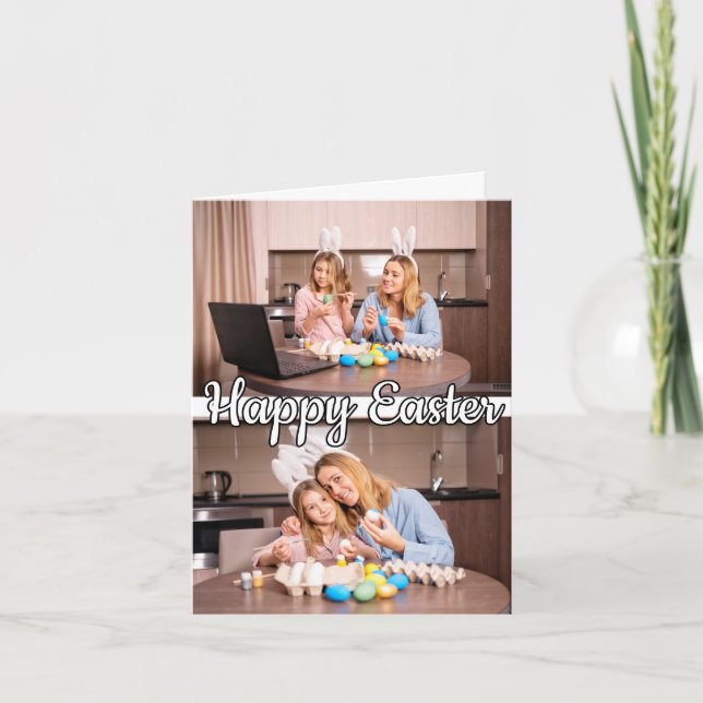 Cartes Pour Fêtes Annuelles Famille moderne personnalisée 2 photos Pâques (Devant)