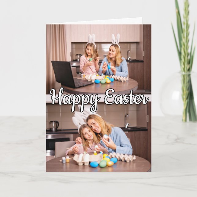 Cartes Pour Fêtes Annuelles Famille moderne personnalisée 2 photos Pâques (Devant)