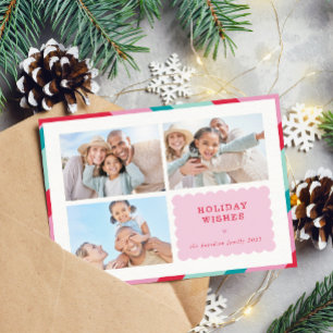 Cartes Pour Fêtes Annuelles FAMILLE MULTI PHOTO moderne jolie bordure rose rou
