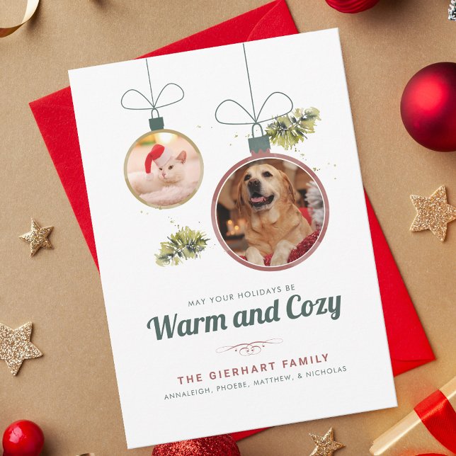 Cartes Pour Fêtes Annuelles Famille Noël Animaux de compagnie Photo Collage Mo (Warm and Cozy Christmas Family Pets Photos Holidays Card)