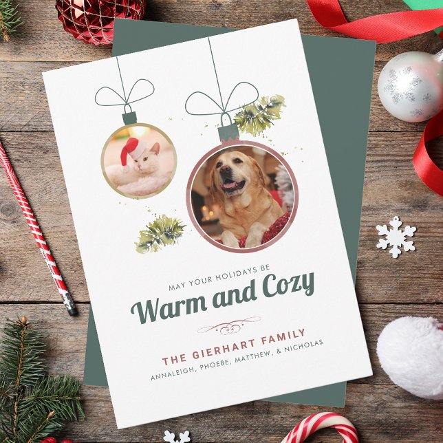 Cartes Pour Fêtes Annuelles Famille Noël Animaux de compagnie Photo Collage Mo (Warm and Cozy Christmas Pet Photos Greetings Card)