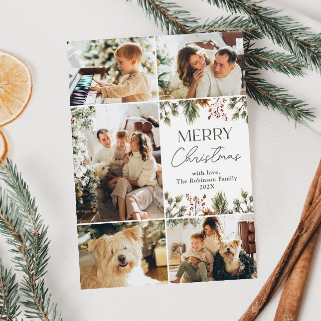 Cartes Pour Fêtes Annuelles Famille Noël Photo Collage Vert (Créateur téléchargé)