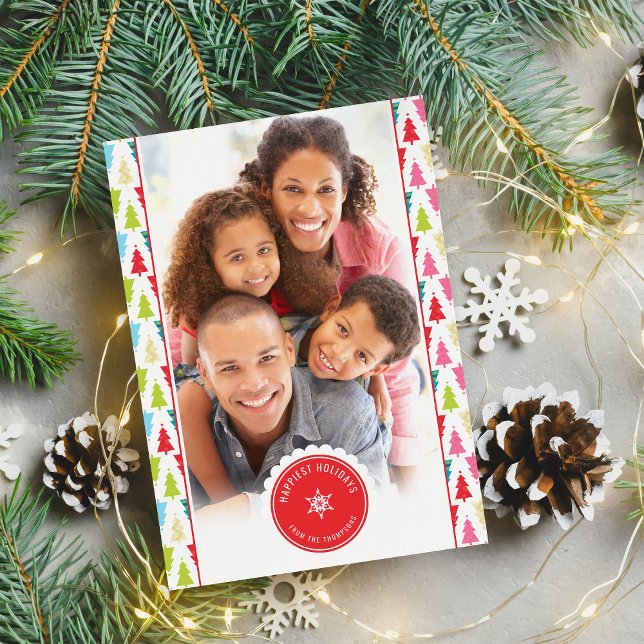 Cartes Pour Fêtes Annuelles FAMILLE PHOTO moderne arbre de Noël motif lumineux (Créateur téléchargé)