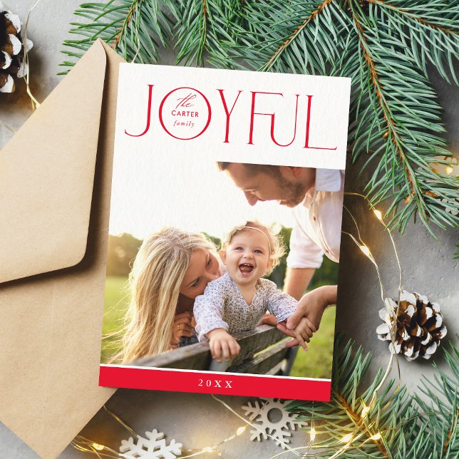 Cartes Pour Fêtes Annuelles FAMILLE PHOTO moderne élégante typographie JOYFUL  (Créateur téléchargé)