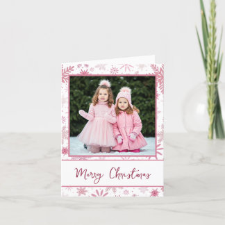 Cartes Pour Fêtes Annuelles Famille Photo Pink Snowflakes Noël Salutation